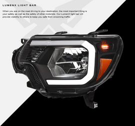 ARMORDILLO® LM Series 2012-2015 Toyota Tacoma Headlights (Crystal Headlights w/ LumenX Light Bar) -Black Housing