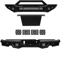 ARMORDILLO® LD2 SERIES 2015-2018 Dodge Ram 1500 REBEL Full Width Steel Front + Rear Bumper With Hoop Bar & Skid Plate & Parking Sensor Mount Kit Bodykit -Matte Black