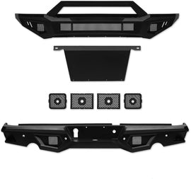 ARMORDILLO® LD2 SERIES 2015-2018 Dodge Ram 1500 REBEL Full Width Steel Front + Rear Bumper With Hoop Bar & Skid Plate & Parking Sensor Mount Kit Bodykit -Matte Black
