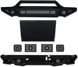 ARMORDILLO® LD2 SERIES 2019-2024 Dodge RAM 1500 Full Width Steel Front & Rear Bumper + Hoop Bar + Parking Sensor Kit + Skid Plate Bodykit -Matte Black