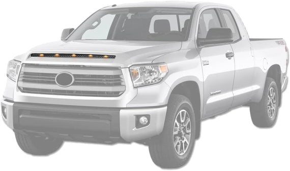 ARMORDILLO® 2014-2020 Toyota Tundra Mesh Style Hood Bumper Bulge Molding Grille Insert w/ Clear Lens LED Lights -Gloss Black