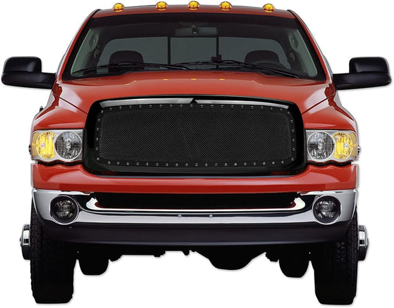 ARMORDILLO® 2002-2005 Dodge Ram 1500 RVT Rivet Bolt Steel Mesh Style Front Grille -Gloss Black