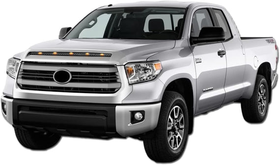 ARMORDILLO® 2014-2020 Toyota Tundra Mesh Style Hood Bumper Bulge Molding Grille Insert w/ Clear Lens LED Lights -Gloss Black