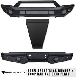 ARMORDILLO® LD2 SERIES 2007-2013 Chevrolet Silverado 1500 Full Width Steel Front & Rear Bumper + Hoop Bar + Skid Plate Bodykit -Matte Black
