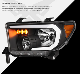 ARMORDILLO® LM Series 2007-2013 Toyota Tundra Headlights (Crystal Headlights w/ LumenX Light Bar) -Black Housing