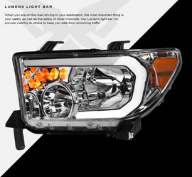 ARMORDILLO® LM Series 2007-2013 Toyota Tundra Headlights (Crystal Headlights w/ LumenX Light Bar) -Chrome Housing