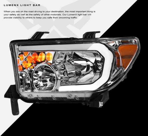 ARMORDILLO® LM Series 2007-2013 Toyota Tundra Headlights (Crystal Headlights w/ LumenX Light Bar) -Chrome Housing