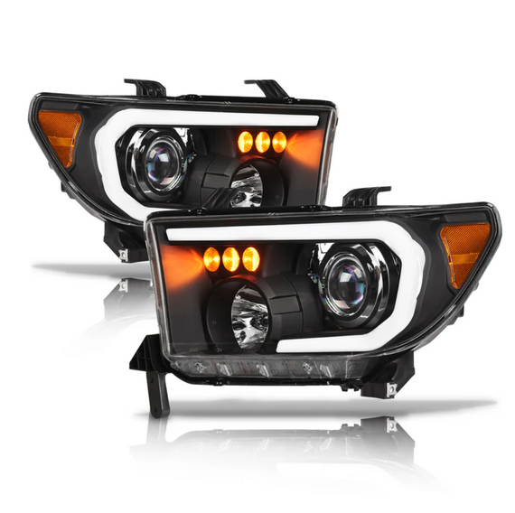 ARMORDILLO® LMP Series 2007-2013 Toyota Tundra Halogen Projector Headlights w/ LumenX Light Bar -Black Housing