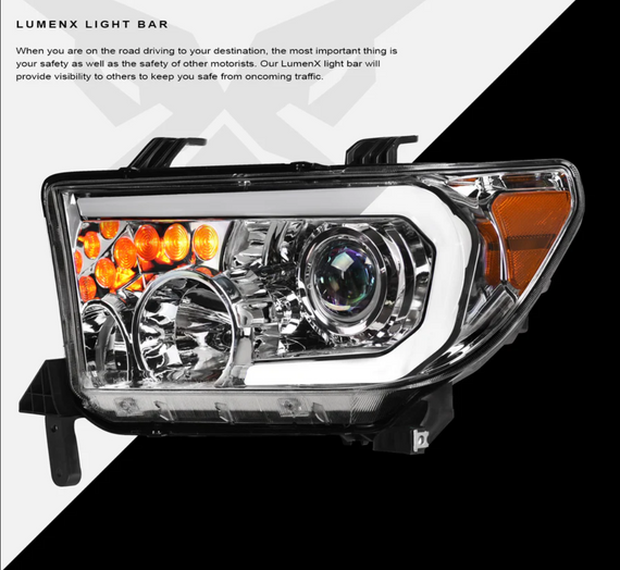 ARMORDILLO® LMP Series 2007-2013 Toyota Tundra Halogen Projector Headlights w/ LumenX Light Bar -Chrome Housing