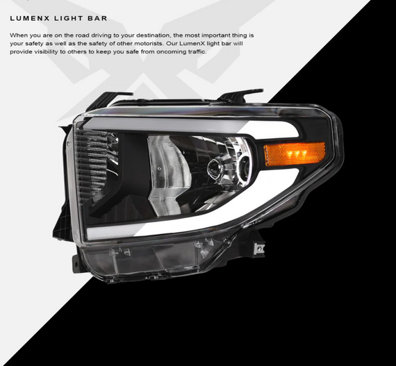 ARMORDILLO® LM Series 2014-2021 Toyota Tundra Headlights (Crystal Headlights w/ LumenX Light Bar) -Black Housing