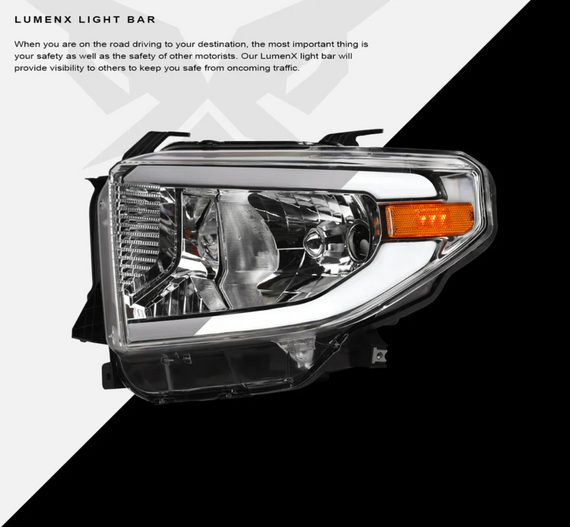 ARMORDILLO® LM Series 2014-2021 Toyota Tundra Headlights (Crystal Headlights w/ LumenX Light Bar) -Chrome Housing