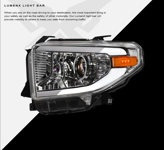 ARMORDILLO® LMP Series 2014-2021 Toyota Tundra Halogen Projector Headlights w/ LumenX Light Bar -Chrome Housing