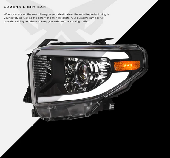 ARMORDILLO® LMP Series 2014-2021 Toyota Tundra Halogen Projector Headlights w/ LumenX Light Bar -Black Housing