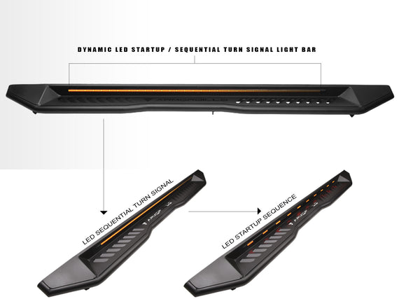 ARMORDILLO® FX SERIES 2007-2018 Chevrolet Silverado 1500 Double Cab Side Steps Running Board w/ LED- Matte Black