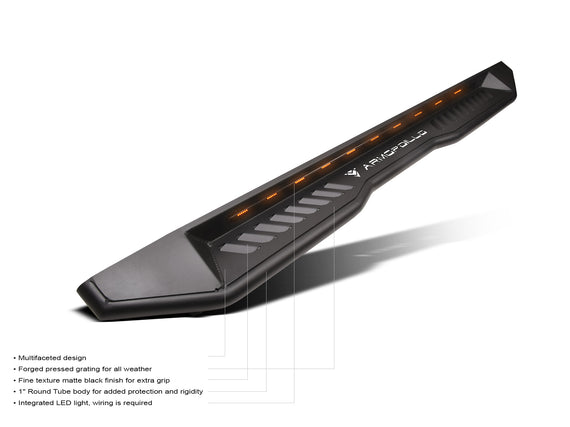ARMORDILLO® FX SERIES 2007-2018 Chevrolet Silverado 1500 Double Cab Side Steps Running Board w/ LED- Matte Black