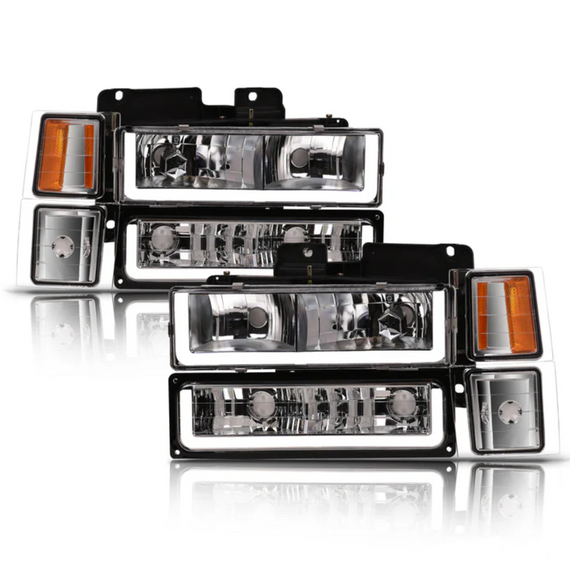 ARMORDILLO® LM Series 1988-1998 Chevrolet K1500 Headlights (Crystal Headlights w/ LumenX Light Bar) -Chrome Housing