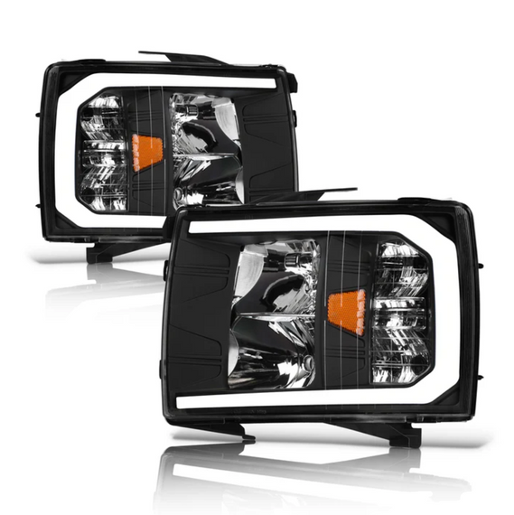 ARMORDILLO® LM Series 2007-2013 Chevrolet Silverado 1500 Headlights (Crystal Headlights w/ LumenX Light Bar) -Black Housing
