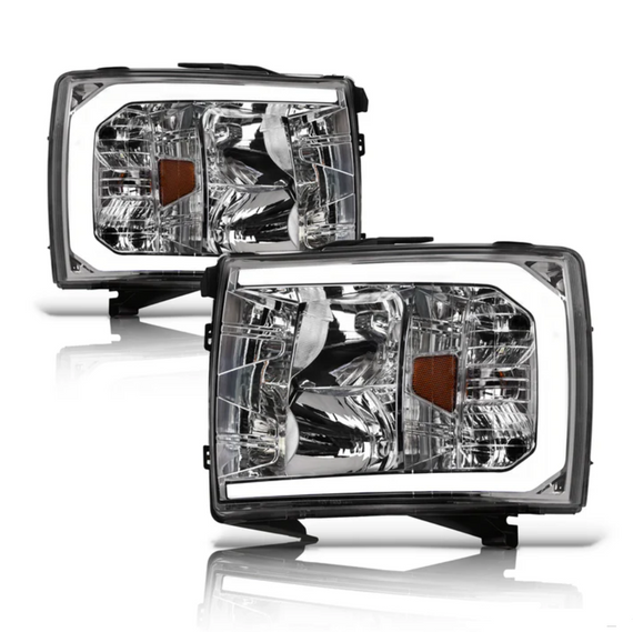ARMORDILLO® LM Series 2008-2014 Chevrolet Silverado 2500 3500 Headlights (Crystal Headlights w/ LumenX Light Bar) -Chrome Housing