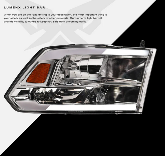 ARMORDILLO® LM Series 2018-2022 Dodge RAM 1500 CLASSIC Headlights (Crystal Headlights w/ LumenX Light Bar) -Chrome Housing