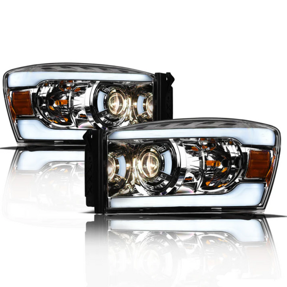ARMORDILLO® LMP Series 2006-2008 Dodge RAM 1500 Halogen Projector Headlights w/ LumenX Light Bar -Chrome Housing