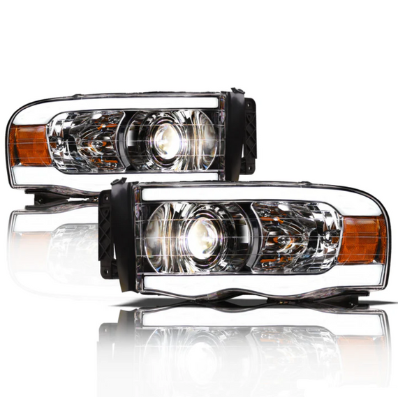 ARMORDILLO® LMP Series 2002-2005 Dodge RAM 1500 Halogen Projector Headlights w/ LumenX Light Bar -Chrome Housing