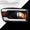 ARMORDILLO® LMP Series 2006-2008 Dodge RAM 1500 Halogen Projector Headlights w/ LumenX Light Bar -Black Housing