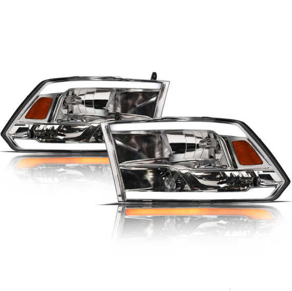 ARMORDILLO® SQ Series 2009-2018 Dodge RAM 1500 Headlights (Crystal Headlights w/ Sequential Signal/LumenX Light Bar) -Chrome Housing