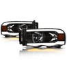 ARMORDILLO® SQ Series 2002-2005 Dodge RAM 1500 Headlights (Crystal Headlights w/ Sequential Signal/LumenX Light Bar) -Black Housing