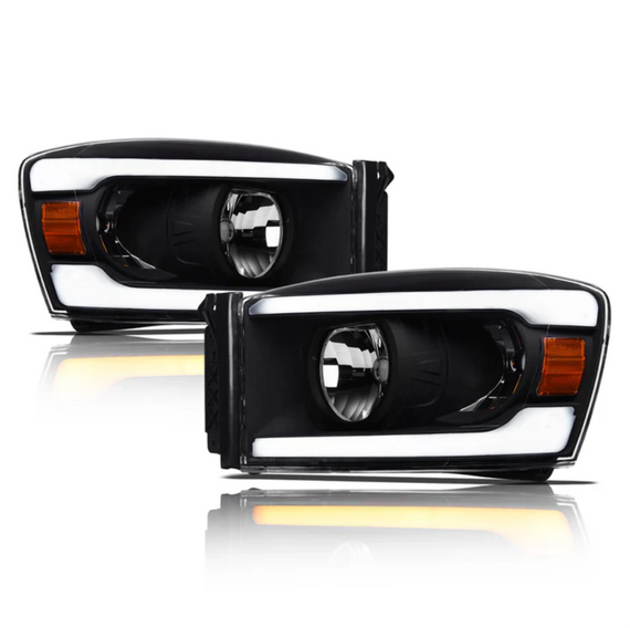 ARMORDILLO® SQ Series 2006-2008 Dodge RAM 1500 Headlights (Crystal Headlights w/ Sequential Signal/LumenX Light Bar) -Black Housing