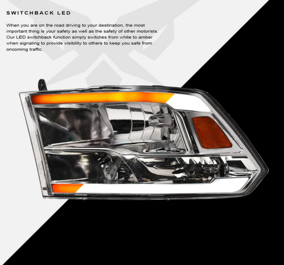 ARMORDILLO® SQ Series 2009-2018 Dodge RAM 1500 Headlights (Crystal Headlights w/ Sequential Signal/LumenX Light Bar) -Chrome Housing