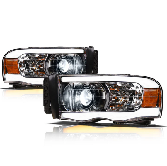 ARMORDILLO® SQX Series 2002-2005 Dodge RAM 1500 LED Projector Headlights (LED Projector w/ Sequential Signal/LumenX Light Bar) -Chrome Housing