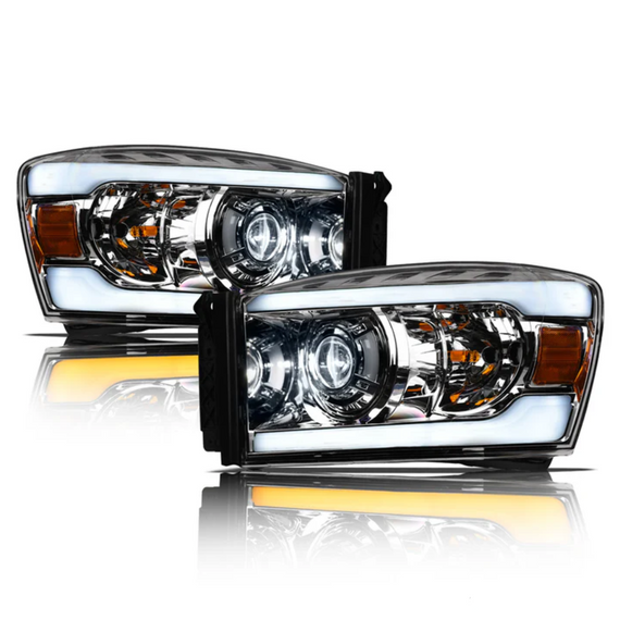 ARMORDILLO® SQX Series 2006-2008 Dodge RAM 1500 LED Projector Headlights (LED Projector w/ Sequential Signal/LumenX Light Bar) -Chrome Housing