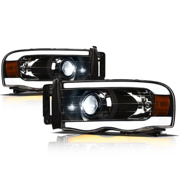 ARMORDILLO® SQX Series 2002-2005 Dodge RAM 1500 LED Projector Headlights (LED Projector w/ Sequential Signal/LumenX Light Bar) -Black Housing