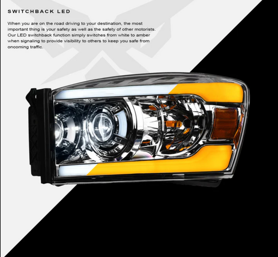 ARMORDILLO® SQX Series 2006-2008 Dodge RAM 1500 LED Projector Headlights (LED Projector w/ Sequential Signal/LumenX Light Bar) -Chrome Housing