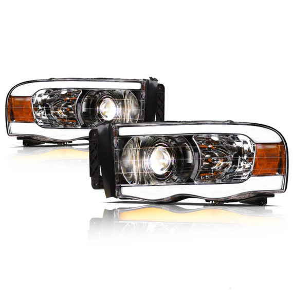 ARMORDILLO® SQP Series 2003-2005 Dodge RAM 2500 3500 Projector Headlights (Halogen Projector w/ Sequential Signal/LumenX Light Bar) -Chrome Housing