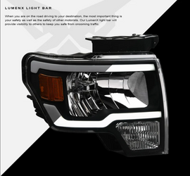 ARMORDILLO® LM Series 2009-2014 Ford F-150 Headlights (Crystal Headlights w/ LumenX Light Bar) -Black Housing