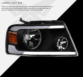 ARMORDILLO® LM Series 2004-2008 Ford F-150 Headlights (Crystal Headlights w/ LumenX Light Bar) -Black Housing