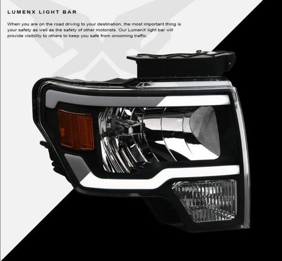 ARMORDILLO® LM Series 2009-2014 Ford F-150 Headlights (Crystal Headlights w/ LumenX Light Bar) -Black Housing