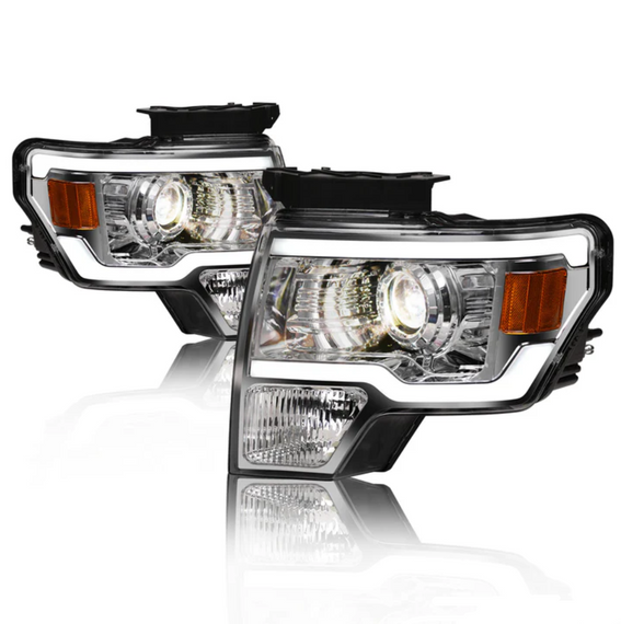 ARMORDILLO® LMP Series 2009-2014 Ford F-150 Halogen Projector Headlights w/ LumenX Light Bar -Chrome Housing