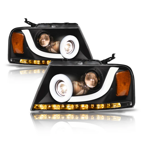 ARMORDILLO® LMP Series 2004-2008 Ford F-150 Halogen Projector Headlights w/ LumenX Light Bar -Black Housing