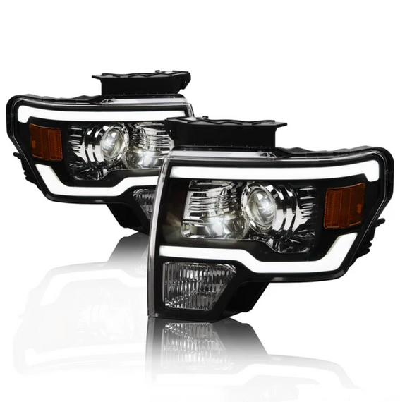 ARMORDILLO® LMP Series 2009-2014 Ford F-150 Halogen Projector Headlights w/ LumenX Light Bar -Black Housing