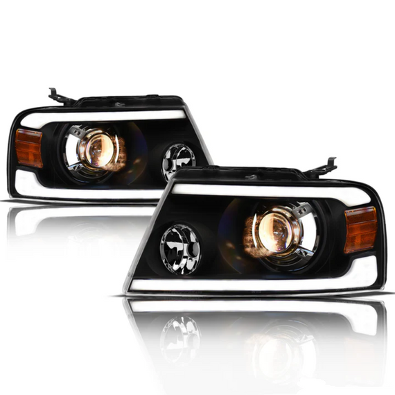 ARMORDILLO® LMP Series 2004-2008 Ford F-150 Halogen Projector Headlights w/ LumenX Light Bar -Black Housing