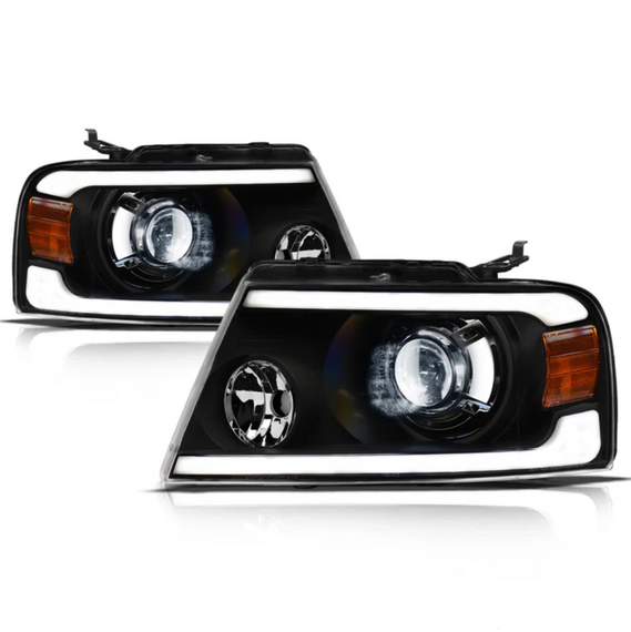 ARMORDILLO® LMX Series 2004-2008 Ford F-150 LED Projector Headlights w/ LumenX Light Bar -Black Housing