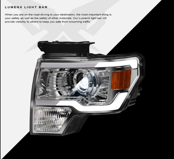 ARMORDILLO® LMX Series 2009-2014 Ford F-150 LED Projector Headlights w/ LumenX Light Bar -Chrome Housing