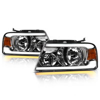 ARMORDILLO® SQ Series 2004-2008 Ford F-150 Headlights (Crystal Headlights w/ Sequential Signal/LumenX Light Bar) -Chrome Housing