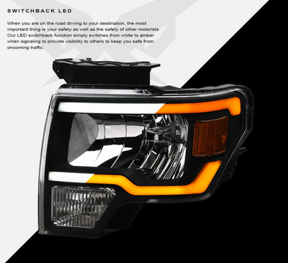 ARMORDILLO® SQ Series 2009-2014 Ford F-150 Headlights (Crystal Headlights w/ Sequential Signal/LumenX Light Bar) -Black Housing