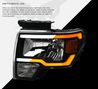 ARMORDILLO® SQ Series 2009-2014 Ford F-150 Headlights (Crystal Headlights w/ Sequential Signal/LumenX Light Bar) -Black Housing