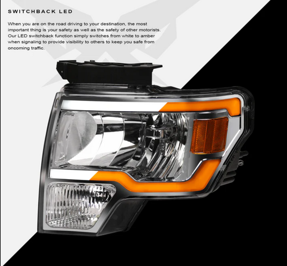 ARMORDILLO® SQ Series 2009-2014 Ford F-150 Headlights (Crystal Headlights w/ Sequential Signal/LumenX Light Bar) -Chrome Housing