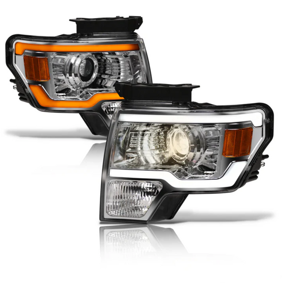 ARMORDILLO® SQP Series 2009-2014 Ford F-150 Projector Headlights (Halogen Projector w/ Sequential Signal/LumenX Light Bar) - Chrome Housing