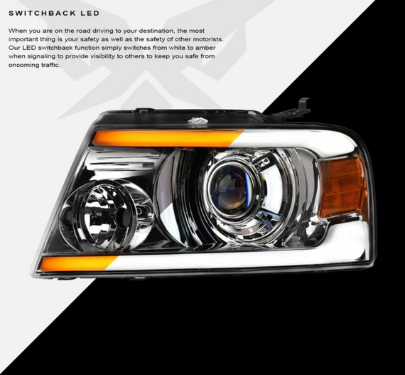 ARMORDILLO® SQP Series 2004-2008 Ford F-150 Projector Headlights (Halogen Projector w/ Sequential Signal/LumenX Light Bar) - Chrome Housing